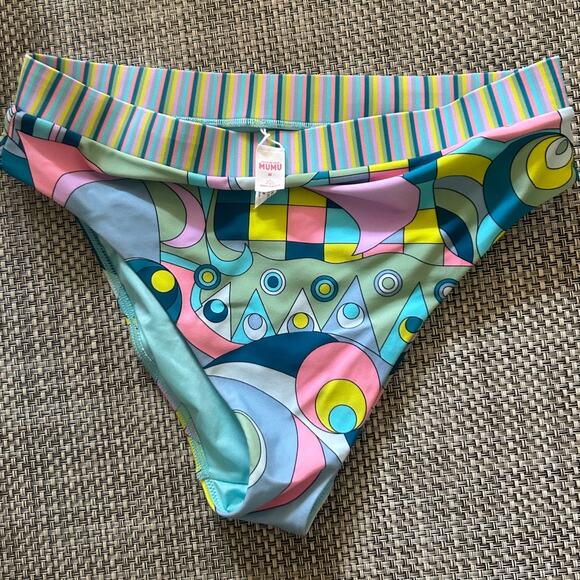 SHOW ME YOUR MUMU Bali Bottom Go Go Geo Pucci-style Blue Pink Print Stripe BandM - Picture 3 of 5
